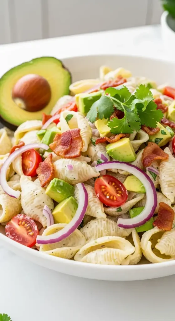 15 Best Summer Pasta Salad Recipes for Your Next Gathering 10 Creamy bacon avocado ranch pasta salad with fresh herbs and vegetables