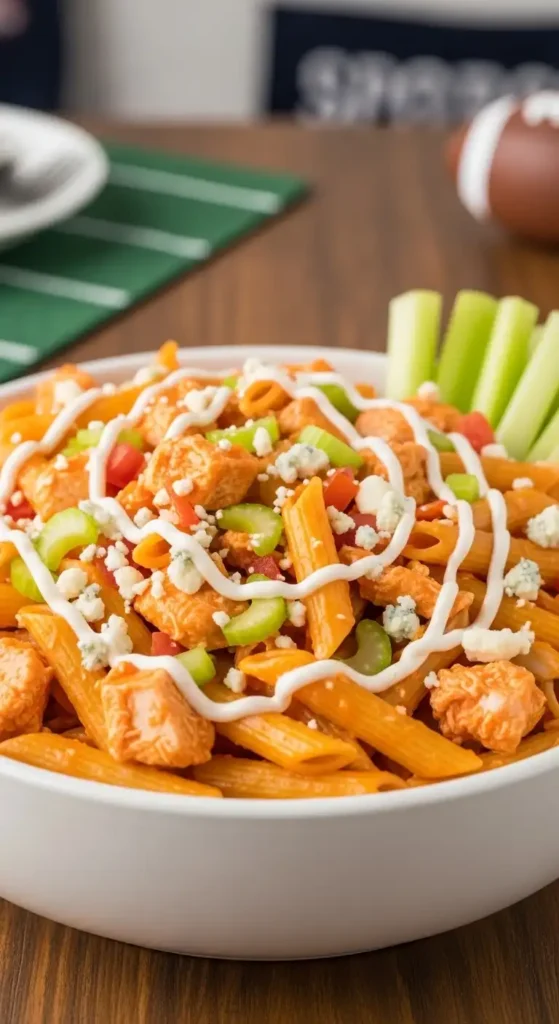 15 Best Summer Pasta Salad Recipes for Your Next Gathering 13 Buffalo chicken pasta salad with celery, blue cheese, and creamy buffalo dressing