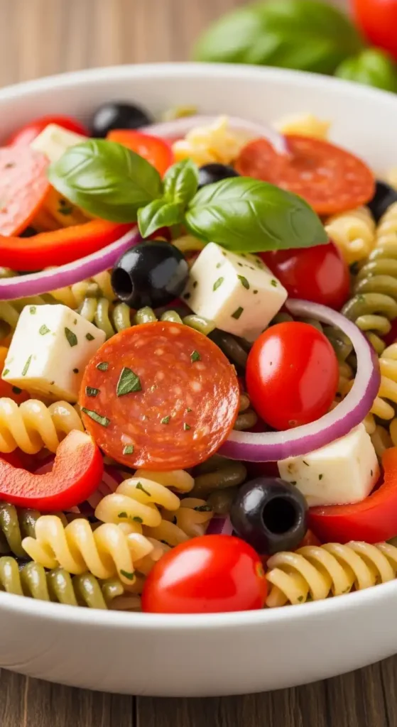15 Best Summer Pasta Salad Recipes for Your Next Gathering 1 Classic Italian pasta salad with pepperoni, mozzarella, and vegetables in a tangy vinaigrette