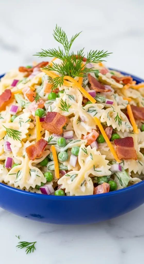 15 Best Summer Pasta Salad Recipes for Your Next Gathering 2 Creamy ranch pasta salad with bacon, cheddar cheese, and fresh vegetables