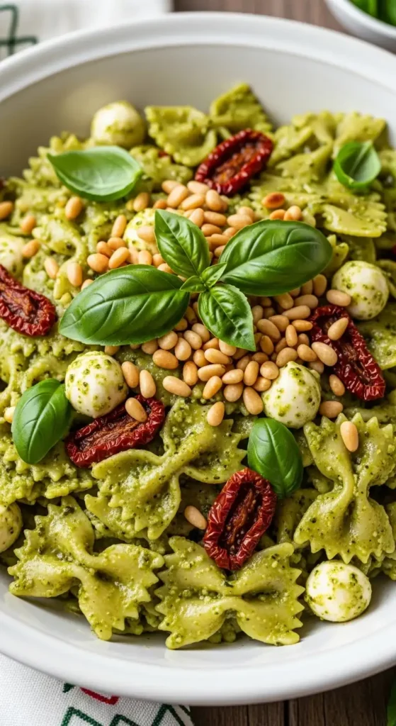 15 Best Summer Pasta Salad Recipes for Your Next Gathering 12 Pesto pasta salad with fresh mozzarella, cherry tomatoes, and basil pesto