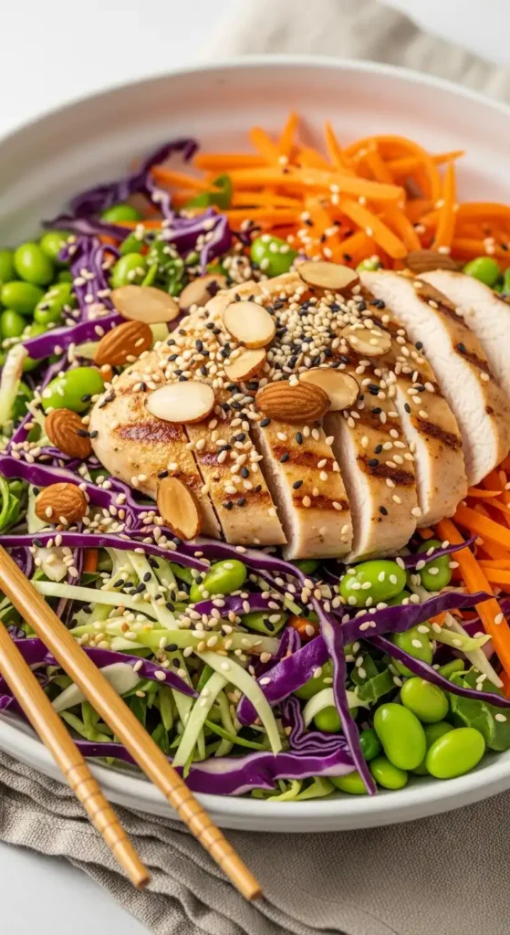 High-Protein Chicken Salad Recipes for Meal Prep: 7 Easy Ideas for the Week 4 Asian sesame chicken salad with cabbage and edamame in meal prep container