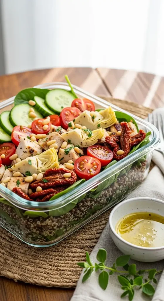 High-Protein Chicken Salad Recipes for Meal Prep: 7 Easy Ideas for the Week 6 Mediterranean quinoa chicken salad with artichokes and pine nuts