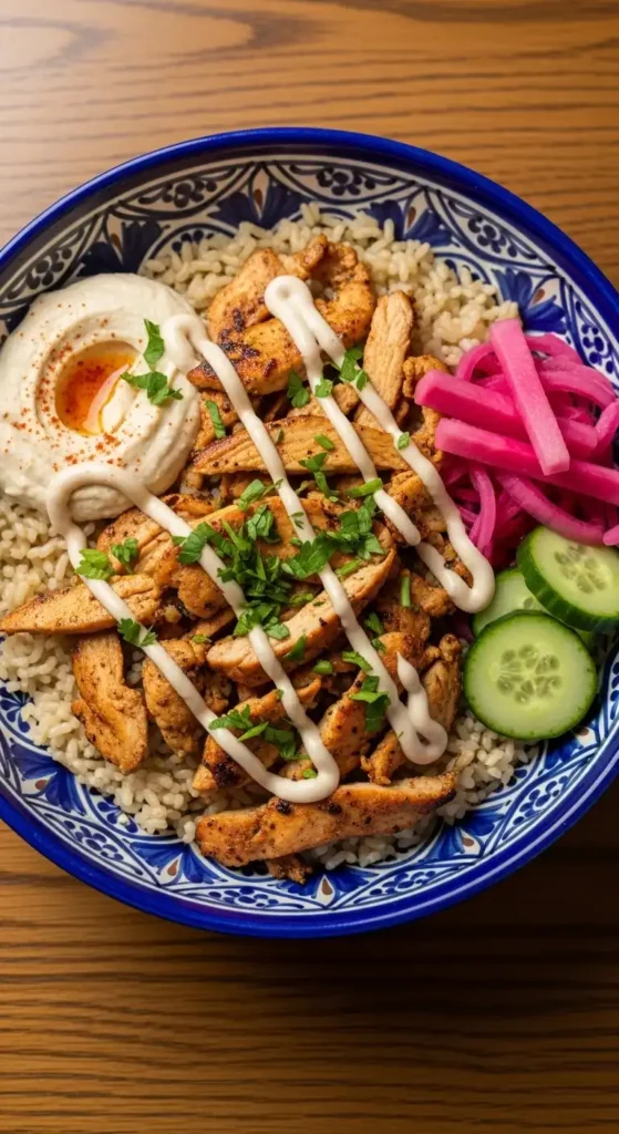 Mediterranean Diet Salad Bowl Recipes: 10 Healthy & Easy Ideas for 2026 12 Mediterranean chicken shawarma bowl with hummus, tahini sauce, and pickled vegetables