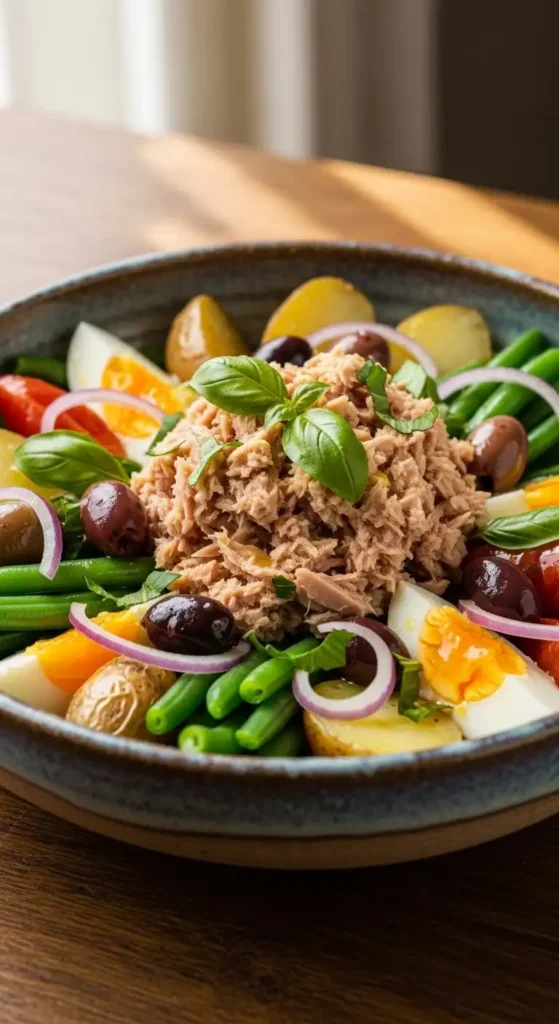 Mediterranean Diet Salad Bowl Recipes: 10 Healthy & Easy Ideas for 2026 8 Mediterranean Niçoise tuna salad bowl with eggs, green beans, potatoes, and olives
