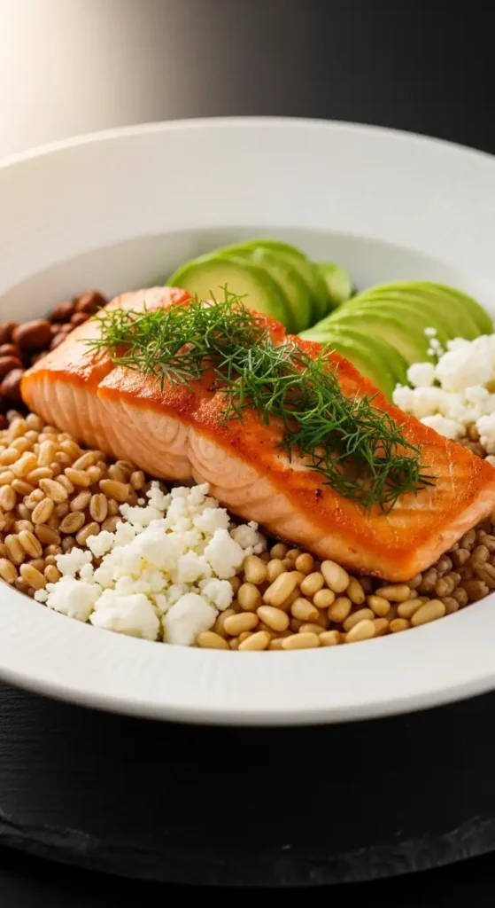 Mediterranean Diet Salad Bowl Recipes: 10 Healthy & Easy Ideas for 2026 6 mediterranean salmon bowl with farro, avocado, feta cheese, and fresh dill