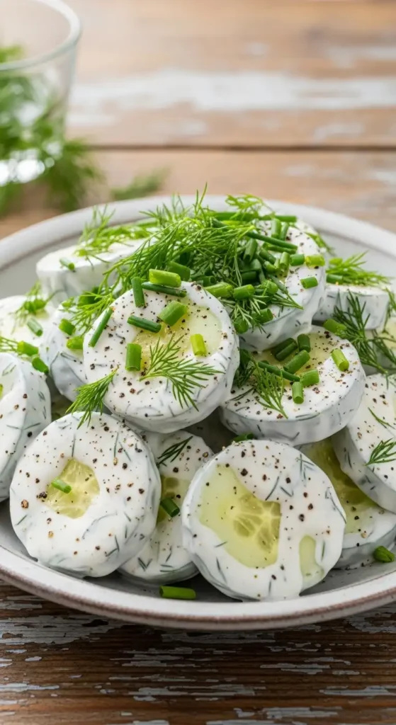 18 Cucumber Salad Recipes (Fresh & Easy!) 5 Creamy dill cucumber salad with ranch dressing and fresh herbs