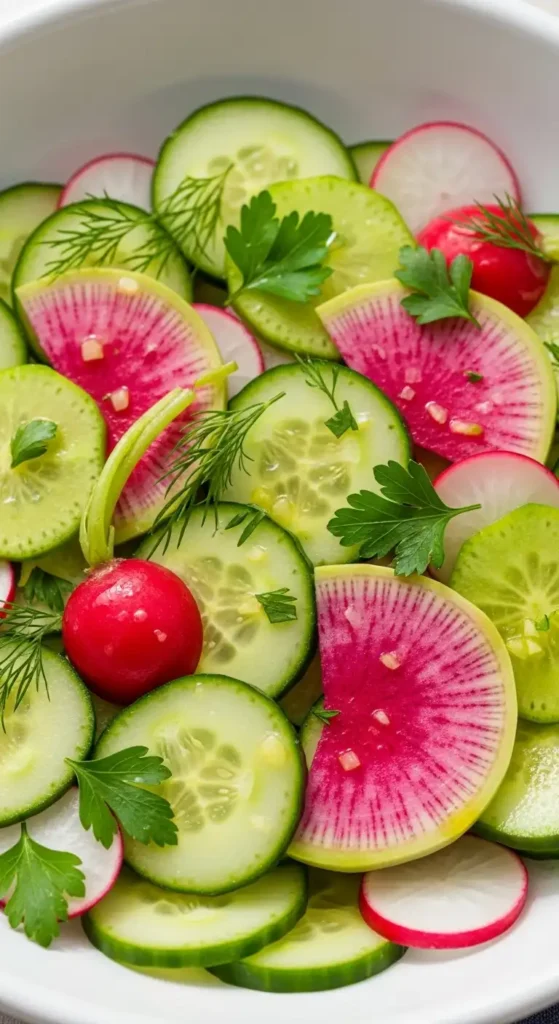 18 Cucumber Salad Recipes (Fresh & Easy!) 18 Crunchy cucumber radish salad with herbs and lemon vinaigrette