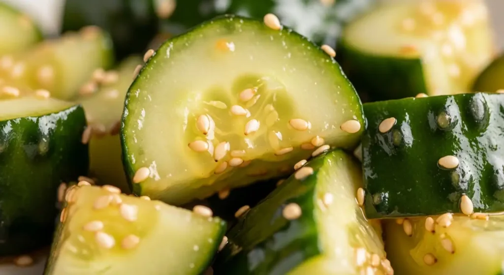 Din Tai Fung Cucumber Salad Recipe (Better Than Takeout!) 4 Din Tai Fung cucumber salad sauce texture close up