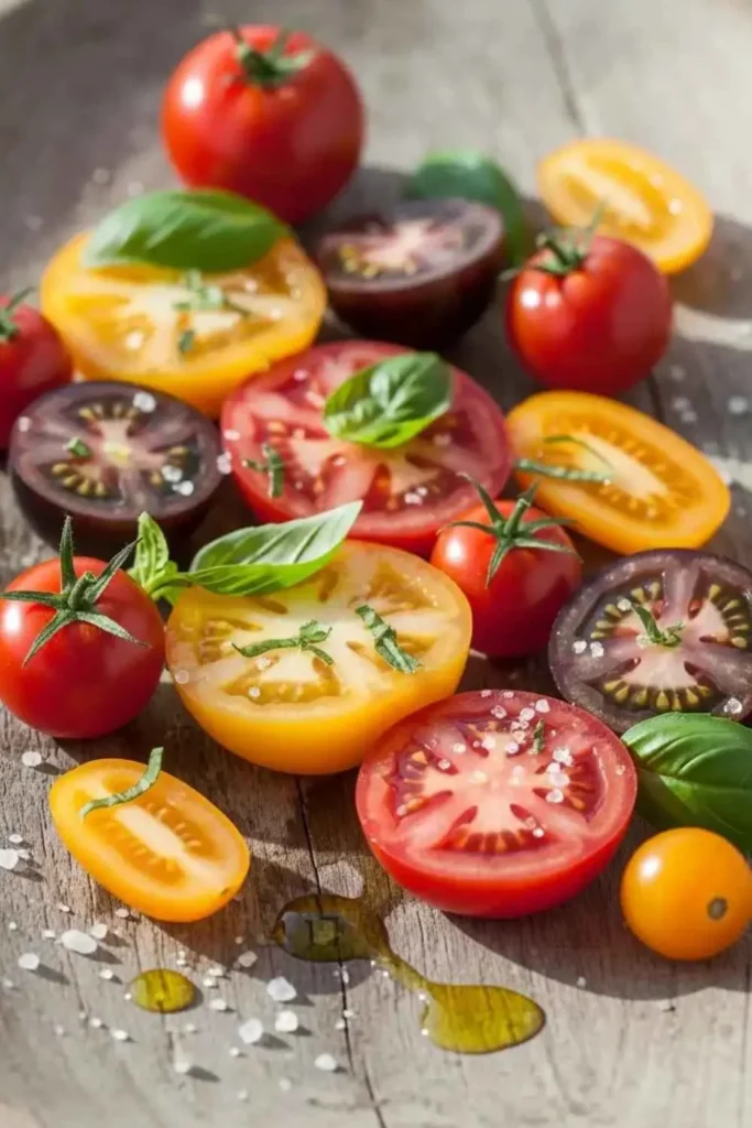 15 Best Summer Salad Recipes with Fresh Vegetables 10 Vibrant heirloom tomato salad with fresh basil leaves, sea salt, and olive oil drizzle