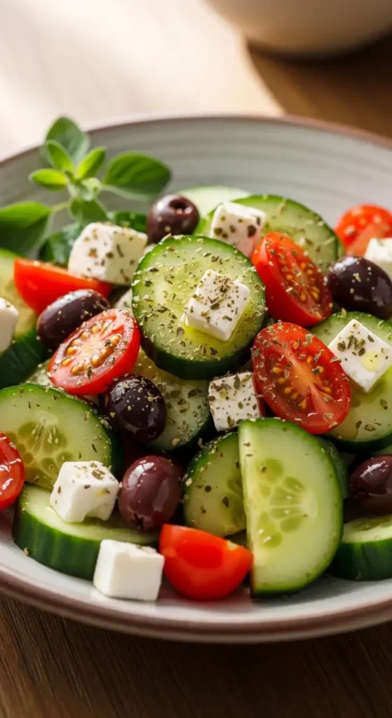 18 Cucumber Salad Recipes (Fresh & Easy!) 8 Greek cucumber salad with feta cheese, olives, tomatoes, and oregano