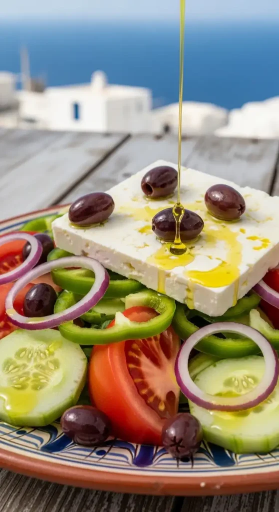 15 Best Summer Salad Recipes with Fresh Vegetables 8 Authentic Greek village salad with large vegetables and feta slab