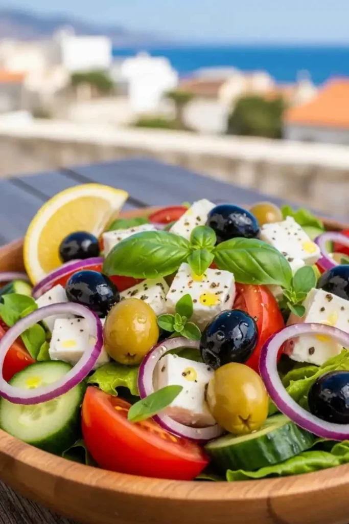15 Best Summer Salad Recipes with Fresh Vegetables 1 Mediterranean summer salad with feta cheese, olives, and fresh vegetables