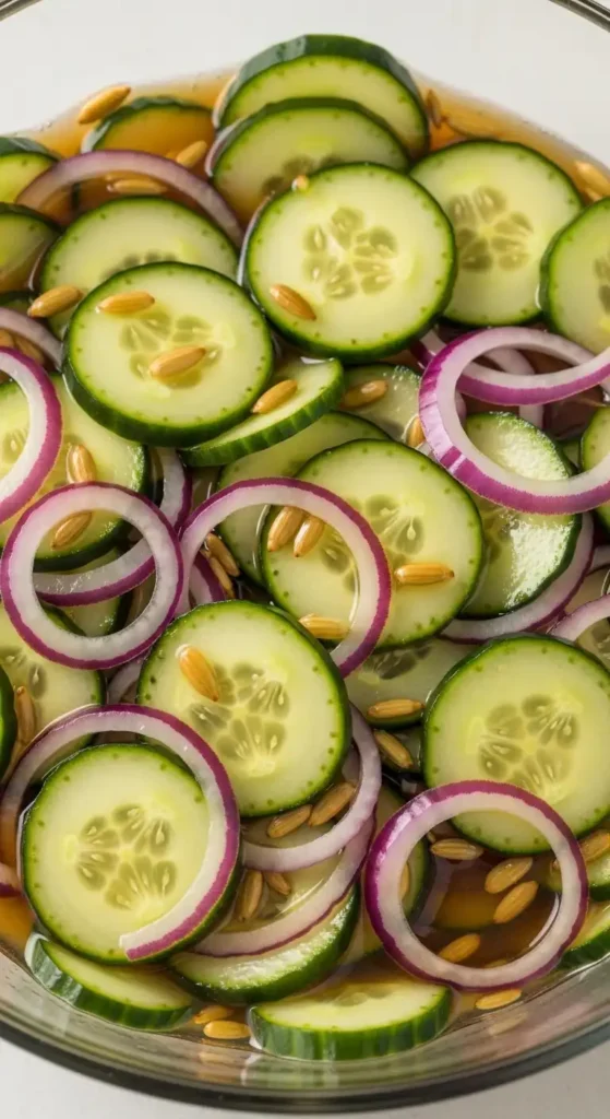 18 Cucumber Salad Recipes (Fresh & Easy!) 17 Sweet and sour cucumber salad with red onions in tangy-sweet dressing