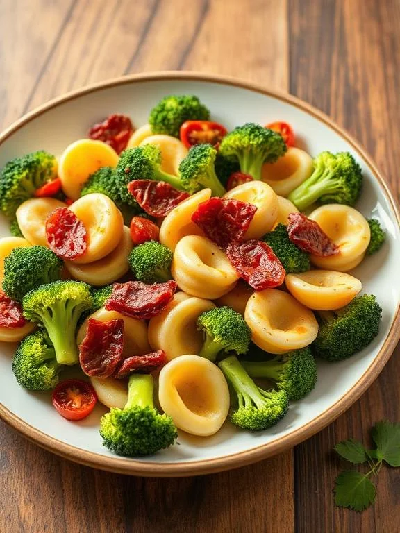 15 Easy Broccoli Salad Recipes for Any Occasion 8 Broccoli and tortellini salad with sun-dried tomatoes salami and Italian dressing in a large white bowl
