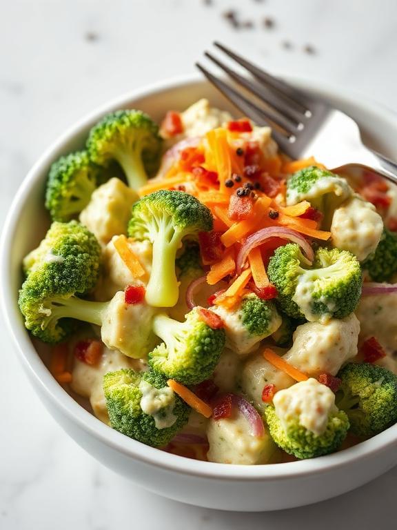 15 Easy Broccoli Salad Recipes for Any Occasion 1 Chicken Salad Chick broccoli salad copycat recipe with bacon cheddar and creamy dressing in a white bowl