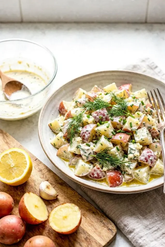 15 Potato Salad Recipe Ideas to Fill Your Summer Salad Bowl 7 Skin-on red potato salad with fresh dill and a creamy sour cream dressing.