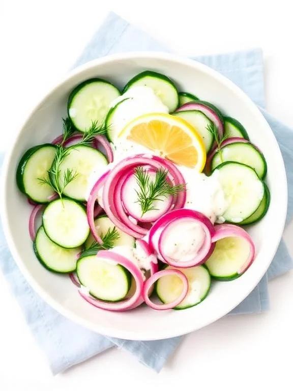 10 Fresh Spring Salad Recipes You'll Love 6 Cucumber dill salad in a bowl — healthy spring salad with yogurt dressing