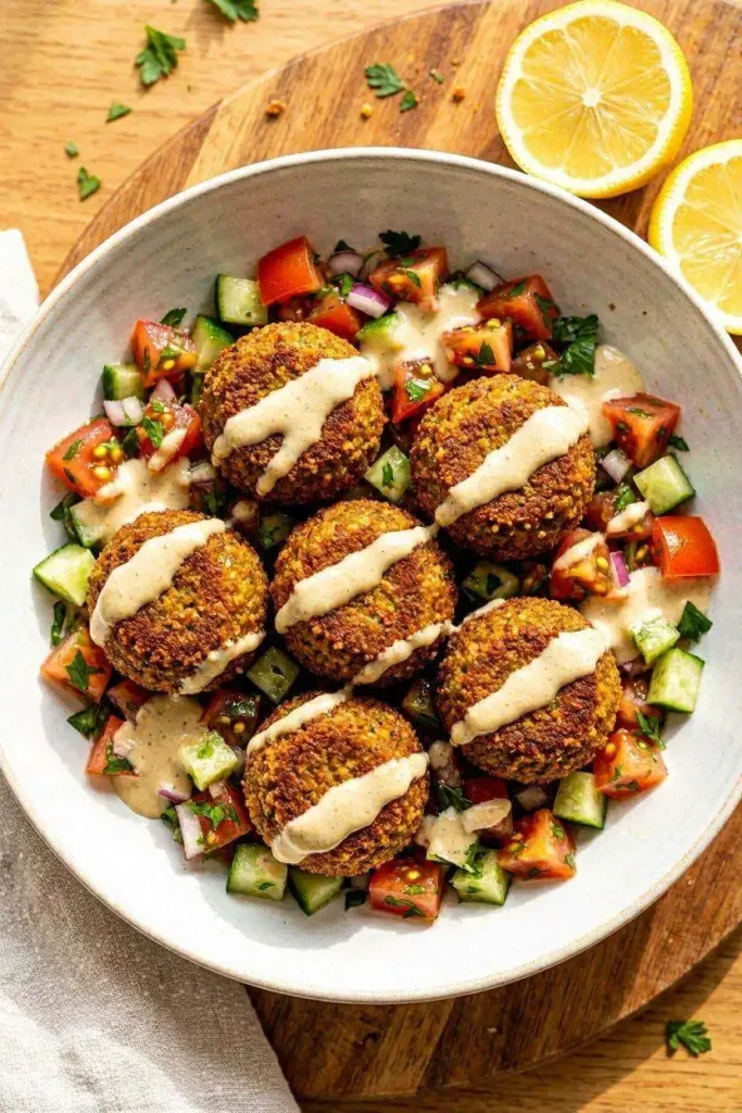 8 Healthy Mediterranean Diet Recipes for Beginners 4 Falafel Mediterranean bowl with tahini and parsley salad — vegetarian Mediterranean diet recipe