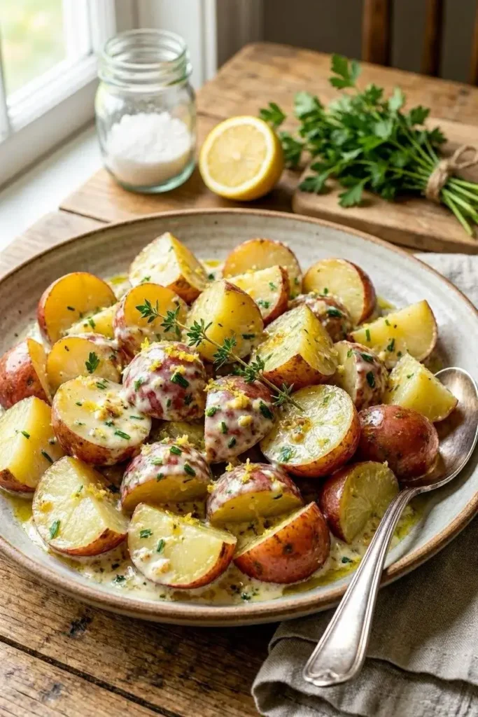 15 Potato Salad Recipe Ideas to Fill Your Summer Salad Bowl 9 Red skin potatoes tossed in a rich garlic sour cream sauce with fresh herbs.
