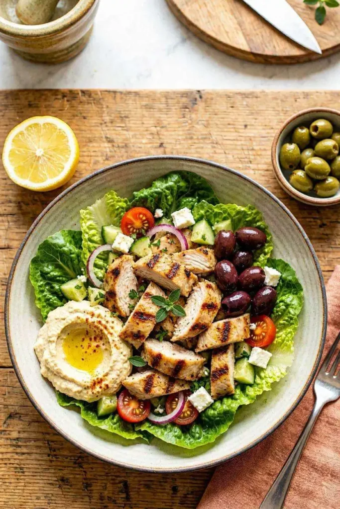 8 Healthy Mediterranean Diet Recipes for Beginners 5 Greek chopped chicken salad bowl
