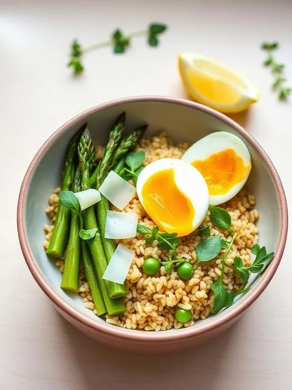 10 Fresh Spring Salad Recipes You'll Love 2 Lemon asparagus grain bowl — healthy spring salad with seasonal vegetables