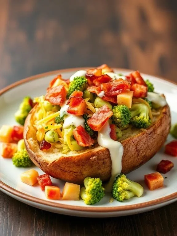 15 Easy Broccoli Salad Recipes for Any Occasion 6 Loaded baked potato broccoli salad with sour cream dressing crispy bacon cheddar and chives in a bowl