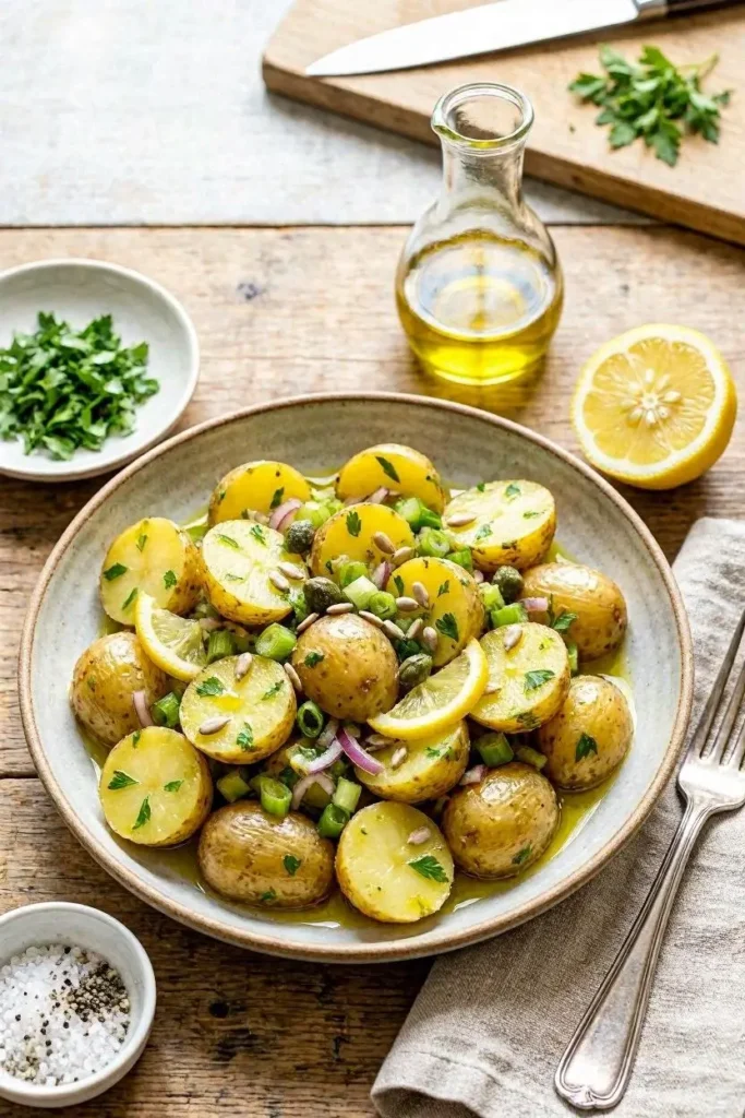 15 Potato Salad Recipe Ideas to Fill Your Summer Salad Bowl 12 Plant-based healthy potato salad recipe using an olive oil and lemon dressing without mayonnaise.