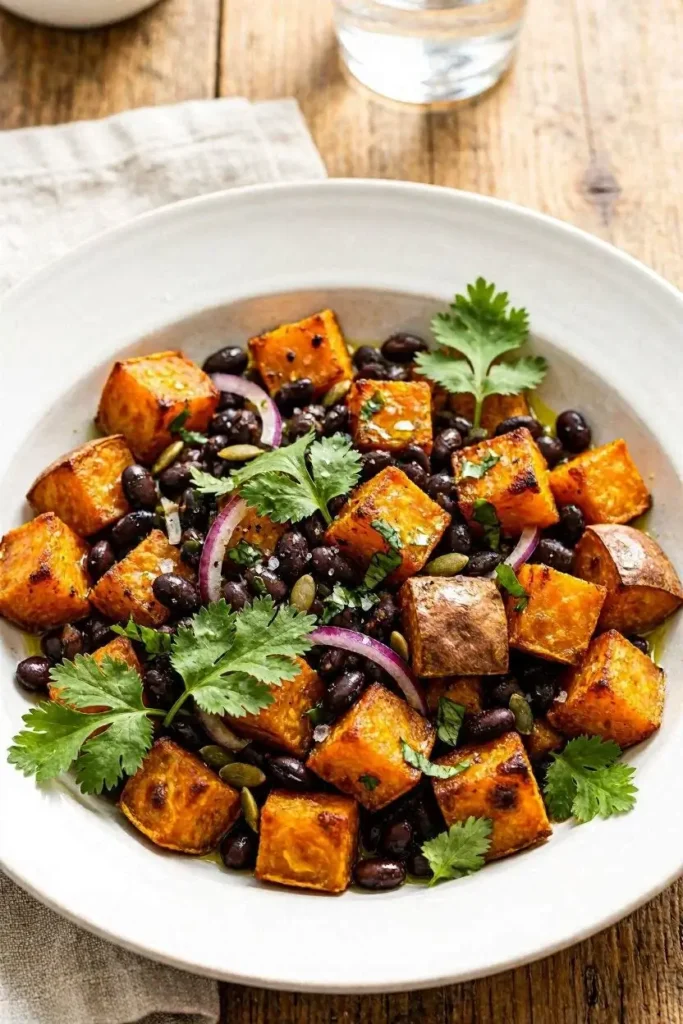 15 Potato Salad Recipe Ideas to Fill Your Summer Salad Bowl 13 Vibrant roasted sweet potato salad recipe topped with cilantro and a honey-lime dressing.
