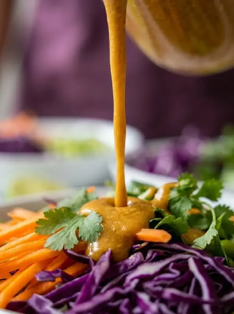 Spring Roll Salad Bowl with Peanut Dressing 3 close-up of creamy peanut dressing