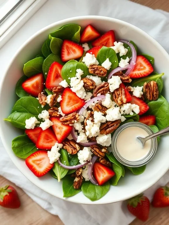 10 Fresh Spring Salad Recipes You'll Love 1 Strawberry spinach salad in a white bowl — easy spring salad recipe