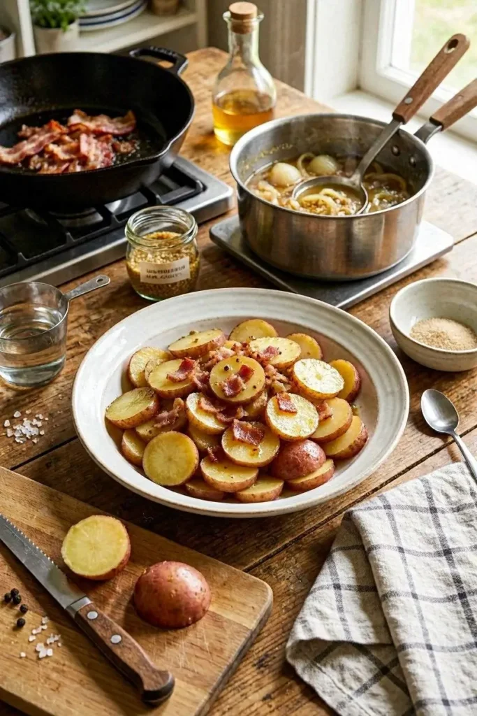 15 Potato Salad Recipe Ideas to Fill Your Summer Salad Bowl 10 Authentic warm German potato salad coated in a rich bacon vinaigrette with onions.