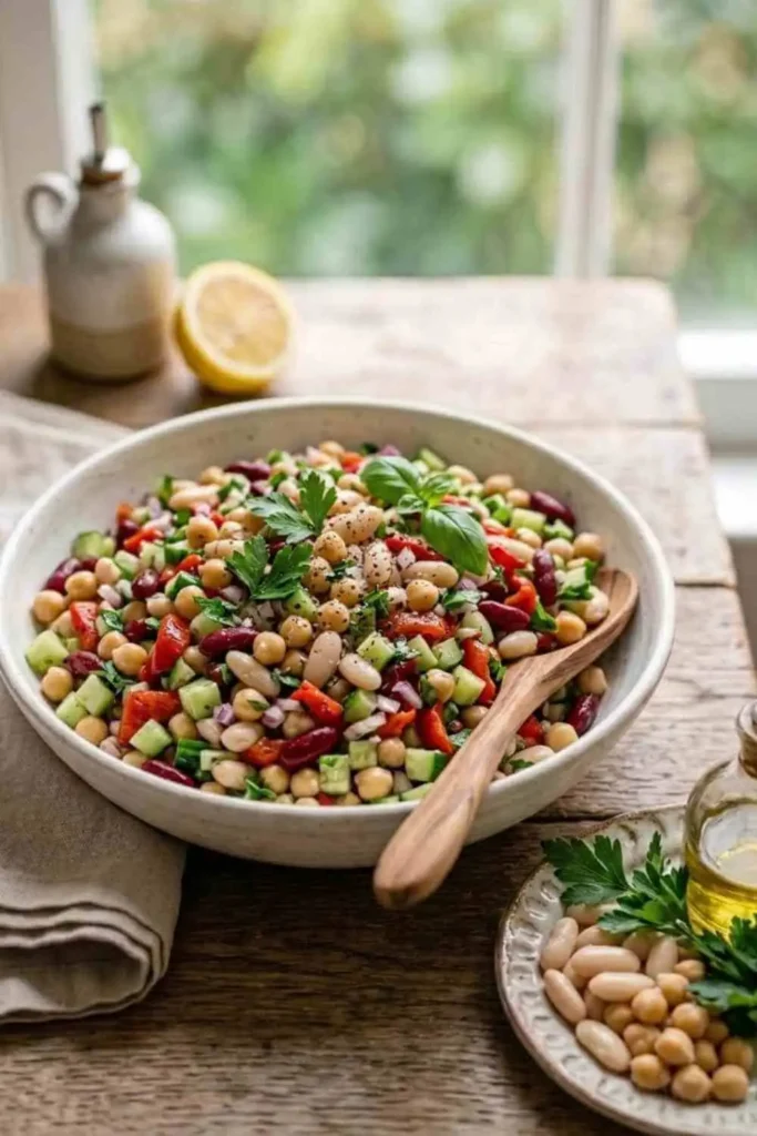 25 Best Chopped Salad Recipes (Easy, Fresh & Crowd-Pleasing) 18 Dense bean chopped salad with chickpeas, white beans, kidney beans, cucumber and roasted peppers.