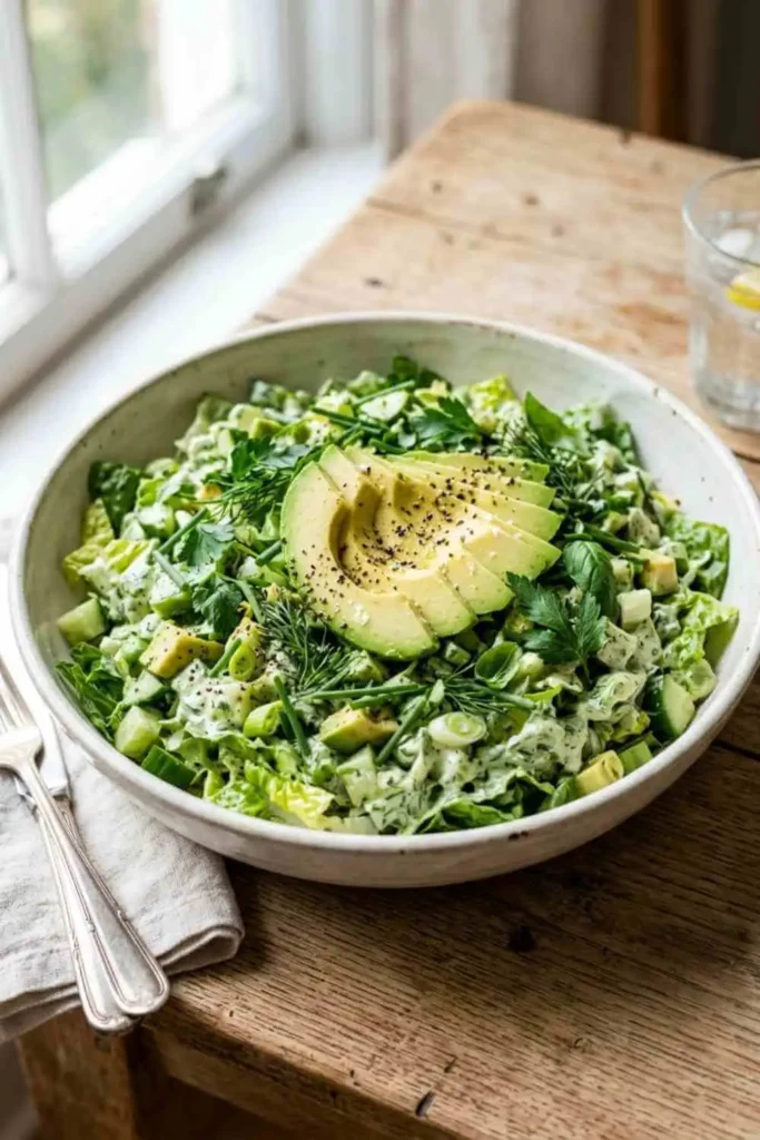 25 Best Chopped Salad Recipes (Easy, Fresh & Crowd-Pleasing) 19 Green Goddess chopped salad with avocado, cucumber and creamy herb dressing.