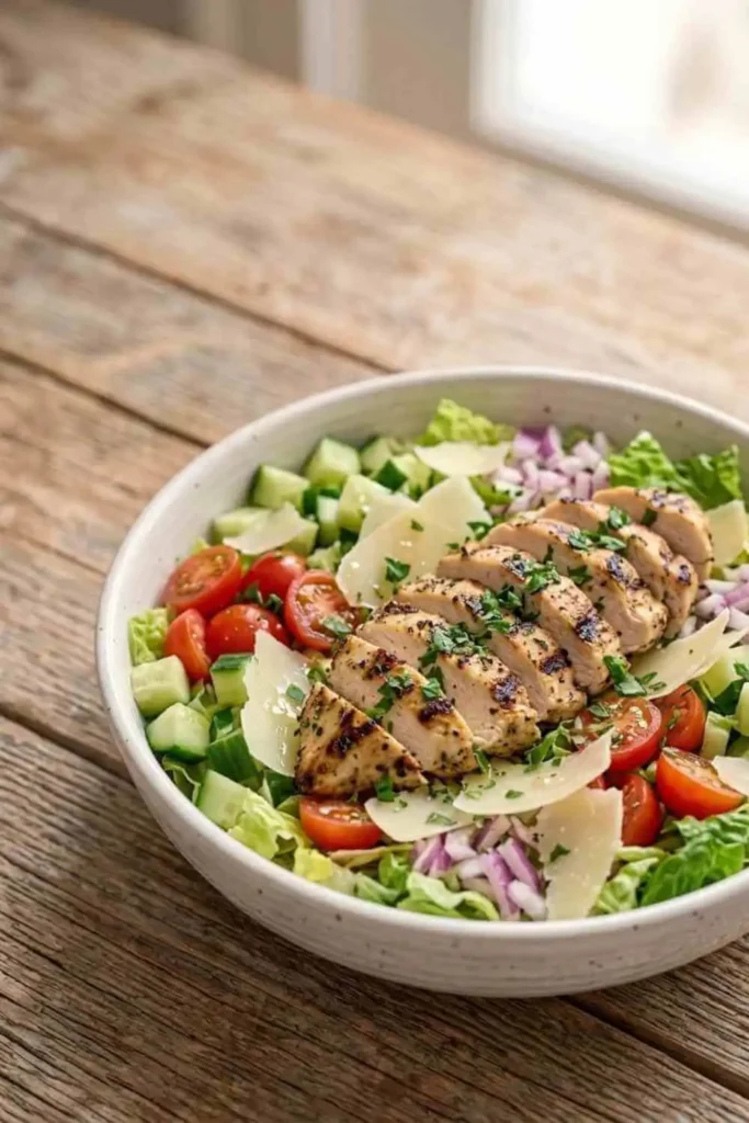 25 Best Chopped Salad Recipes (Easy, Fresh & Crowd-Pleasing) 11 Grilled chicken chopped salad with romaine, parmesan, cucumber and lemon vinaigrette.
