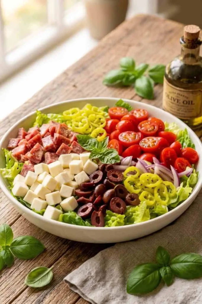 25 Best Chopped Salad Recipes (Easy, Fresh & Crowd-Pleasing) 2 Fresh Italian chopped salad recipe with romaine lettuce, salami, mozzarella, olives, tomatoes and homemade Italian vinaigrette.