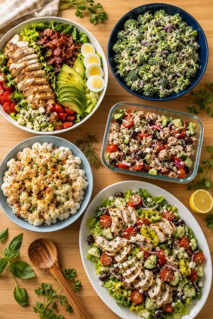 10 Easy Special Diet Salads for Quick Meal Planning 1 Five Special Diet Salads layered in mason jars for weekly meal prep