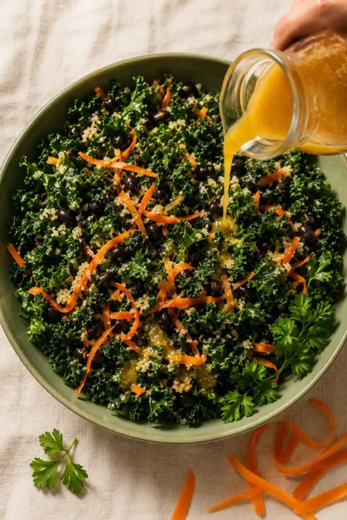 10 Easy Special Diet Salads for Quick Meal Planning 6 Italian Kale and Quinoa Special Diet Salad with Honey Dijon Apple Cider Dressing in a sage green bowl