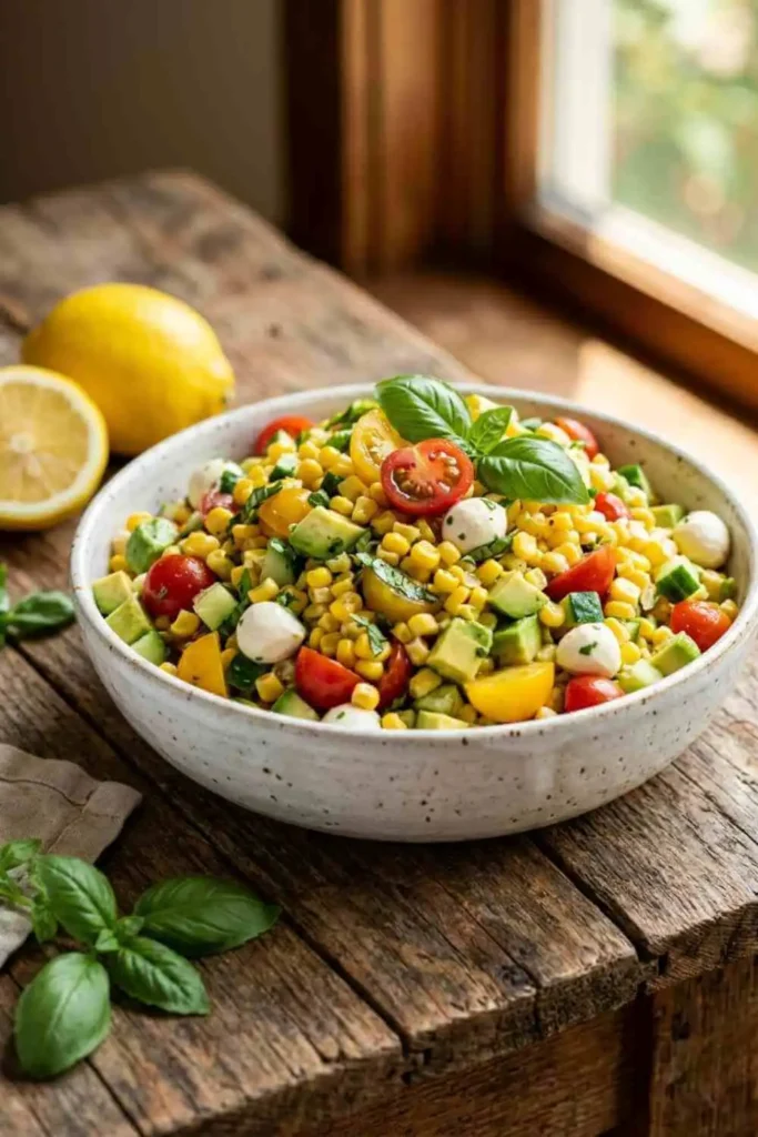 25 Best Chopped Salad Recipes (Easy, Fresh & Crowd-Pleasing) 24 Fresh summer chopped salad with corn, tomatoes, mozzarella, basil and avocado.