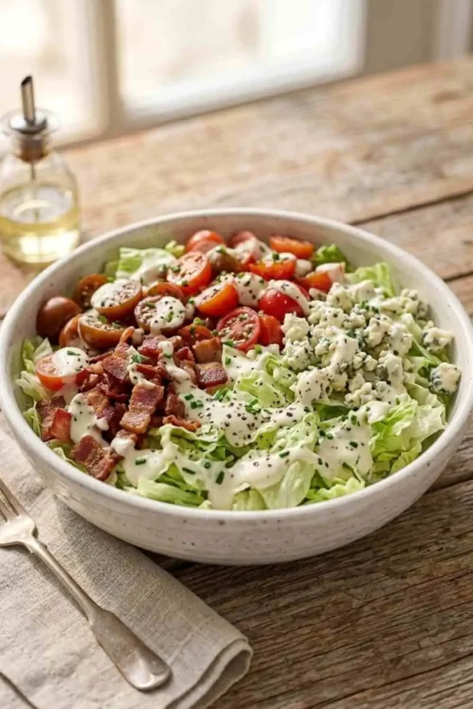 25 Best Chopped Salad Recipes (Easy, Fresh & Crowd-Pleasing) 7 Steakhouse wedge chopped salad with bacon, tomatoes and blue cheese dressing.